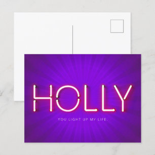 Holly Name in leuchtenden Neonleuchten Postkarte