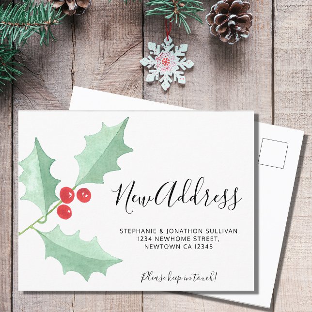Holly New Address Moving Announcement Postcard Ankündigungspostkarte (Von Creator hochgeladen)