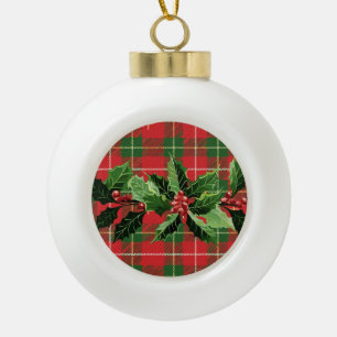 Holly on Christmas Kariert 6 Keramik Kugel-Ornament
