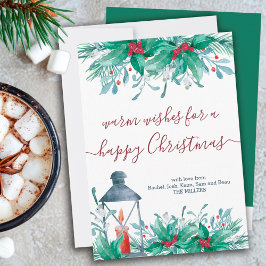 Holly Pflanze Mistletoe und Lantern Frohe Weihnach Feiertagskarte