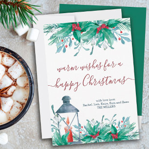 Holly Pflanze Mistletoe und Lantern Frohe Weihnach Feiertagskarte