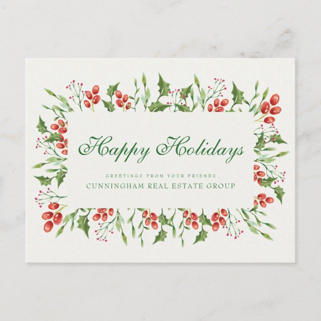 Holly Pine & Berry | Holiday Greetings Postkarte (Vorderseite)