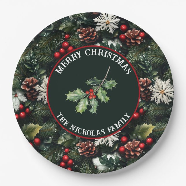 Holly & Pine Celebration Pappteller (Vorderseite)