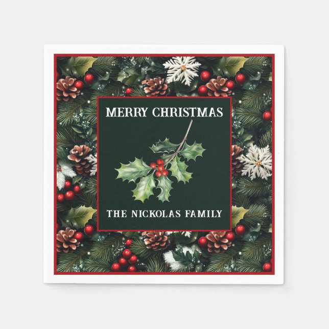 Holly & Pine Celebration Serviette (Vorderseite)