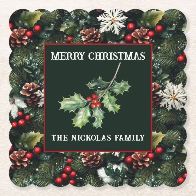 Holly & Pine Celebration Untersetzer (Vorderseite)
