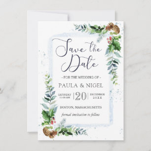 Holly Pine Cones Greenerity Foliage Save the Date Einladung
