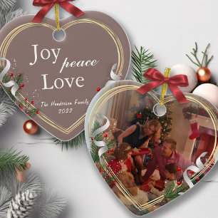 Holly & Pine Gold Frame Familie Foto 2-seitig Ce Keramik Ornament