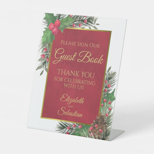 Holly & Pine Please Sign Our Guestbook Sign Sockelschild (Vorderseite)