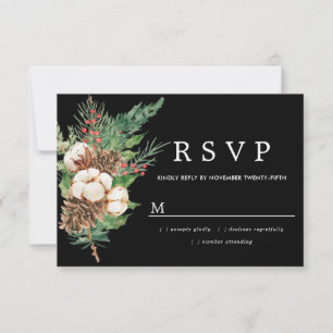 Holly Pine White Floral Winter Wedding RSVP Card