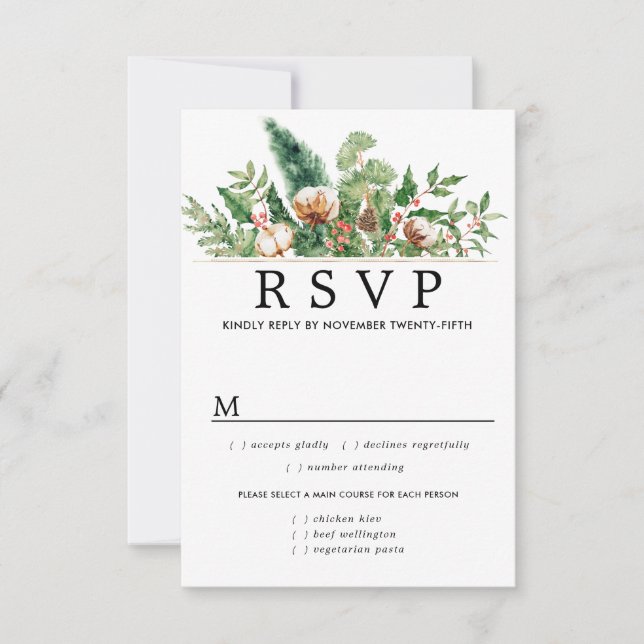 Holly Pine Winter Wedding UAWG Meetings Optionen RSVP Karte (Vorderseite)