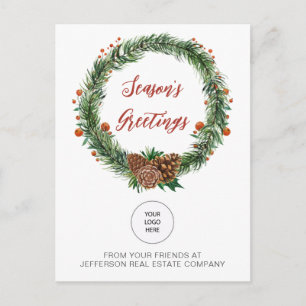 Holly Pine Wreath Company Logo Business Feiertagspostkarte