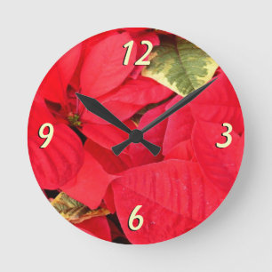 Holly Point Poinsettias Holiday Floral Runde Wanduhr