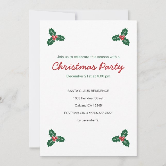 Holly & Present Weihnachts-Party Einladung (Vorderseite)