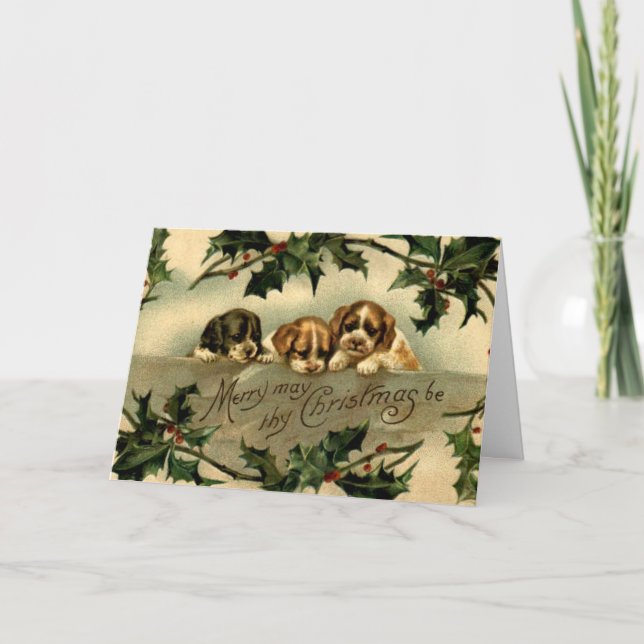 Holly Puppies Weihnachtsgrüße Karte (Vorderseite)