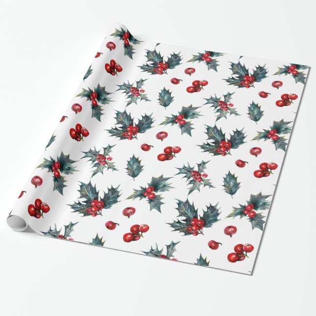 Holly Red Berries Geschenkpapier (Ungerollt)