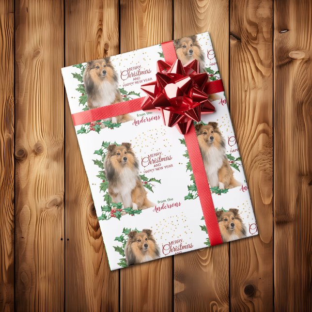 Holly Red Berry Shetland Sheepdog Weihnachten Geschenkpapier (Von Creator hochgeladen)