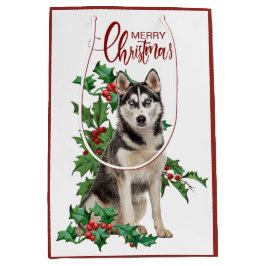 Holly Red Berry Siberian Husky Dog Weihnachten Mittlere Geschenktüte