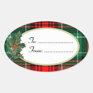 Holly Red Green Kariert Custom Gift Tag Aufkleber