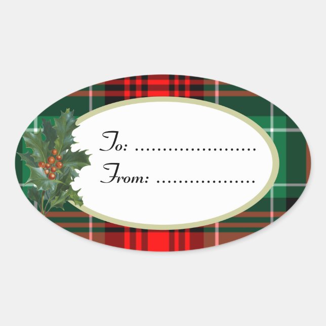 Holly Red Green Kariert Custom Gift Tag Aufkleber (Vorderseite)
