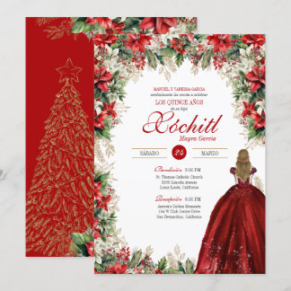 Holly Red White Green Winter Holiday Quinceañera Einladung