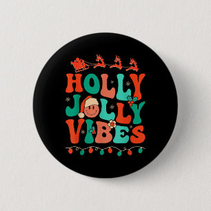 Holly Retro Groovy Christmas Jolly Vibes Santa Ang Button