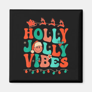 Holly Retro Groovy Christmas Jolly Vibes Santa Ang Magnet