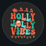 Holly Retro Groovy Christmas Jolly Vibes Santa Ang Runder Aufkleber<br><div class="desc">Holly Retro Groovy Christmas Jolly Vibes Santa Hippie Pajama</div>