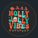 Holly Retro Groovy Christmas Jolly Vibes Santa Ang Runder Aufkleber<br><div class="desc">Holly Retro Groovy Christmas Jolly Vibes Santa Hippie Pajama</div>