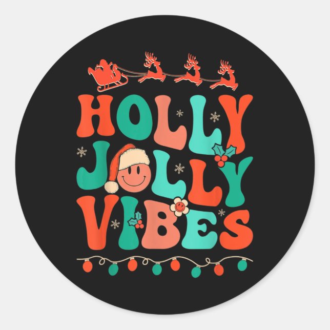 Holly Retro Groovy Christmas Jolly Vibes Santa Ang Runder Aufkleber (Vorderseite)