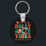 Holly Retro Groovy Christmas Jolly Vibes Santa Ang Schlüsselanhänger<br><div class="desc">Holly Retro Groovy Christmas Jolly Vibes Santa Hippie Pajama</div>