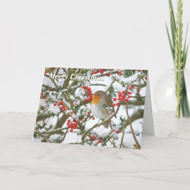 Holly & Robin Weihnachtskarte Feiertagskarte (Vorderseite)