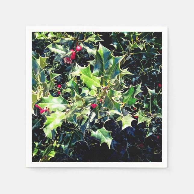 Holly, rote Beeren Serviette (Vorderseite)