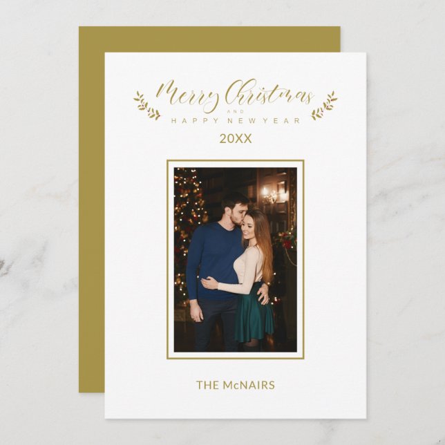 Holly Simple Elegant Chic Christmas Photo Family (Vorne/Hinten)