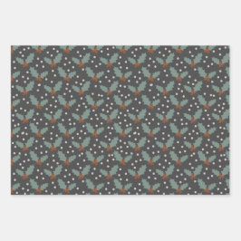 Holly Snow Flake Weihnachtsmuster Geschenkpapier Set