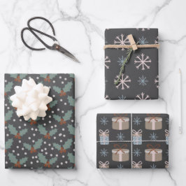 Holly Snow Flake Weihnachtsmuster Geschenkpapier Set