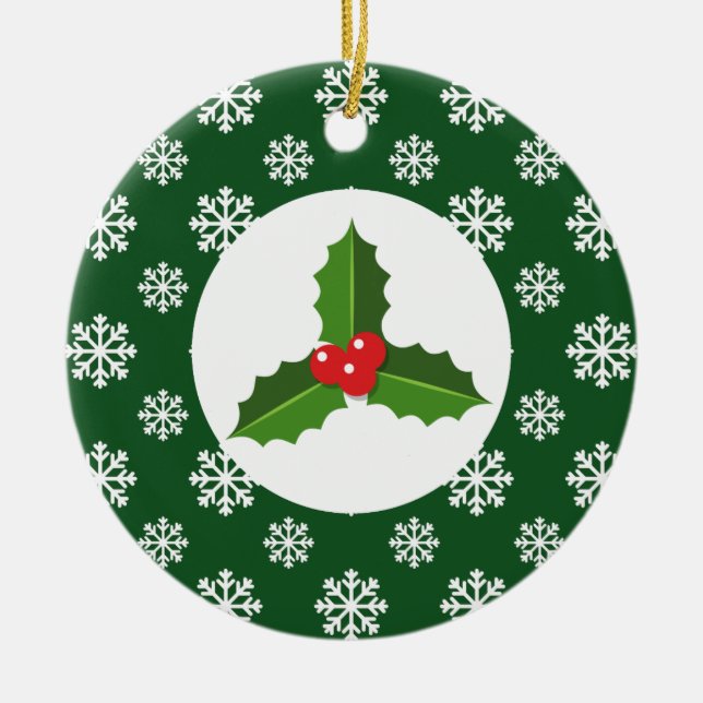 Holly Snowflakes Christmas Green Keramik Ornament (Vorne)
