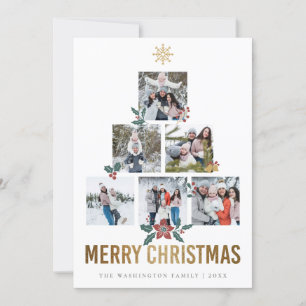 Holly & Snowflakes Frohe Weihnachten 6 Fotos Einladung