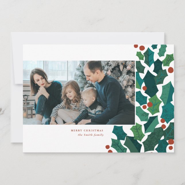 Holly Spray Christmas Feiertagskarte (Vorderseite)