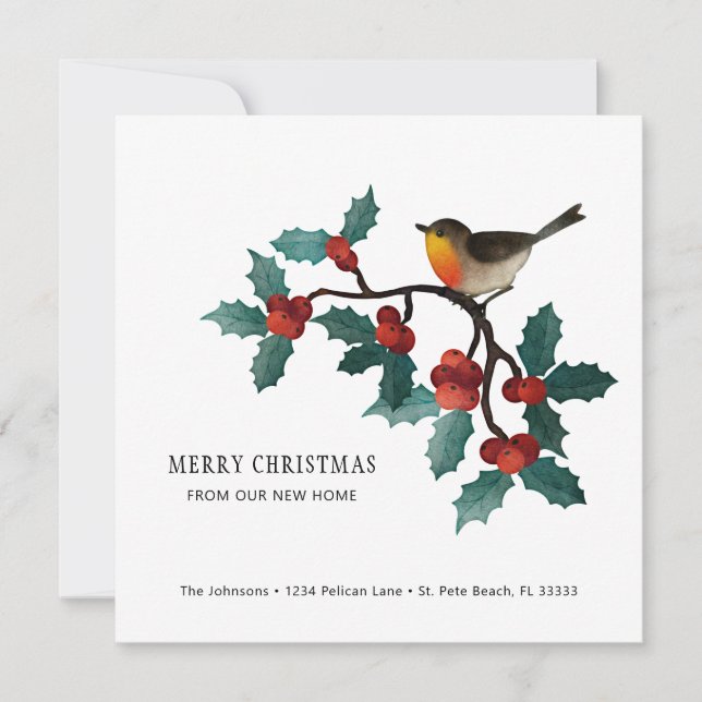 Holly Sprigs and Berries Christmas Moving Zuhause Ankündigung (Vorderseite)