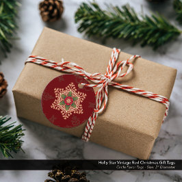 Holly Star Vintag Red Christmas-Geschenketiketten Geschenkanhänger