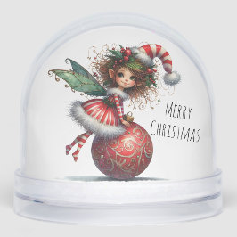 Holly-Topped Fairy on Ornament Snow Globe Schneekugeln