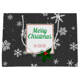 Holly Tree Berry Gray Snowflakes Custom Christmas Große Geschenktüte