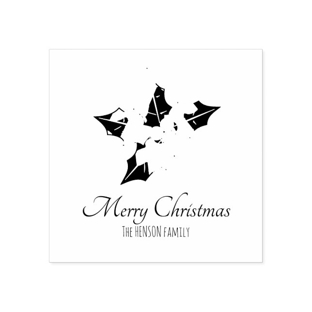 Holly Tree Berry Script Personalizable Holiday Gummistempel (Prägung)