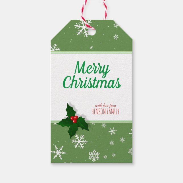 Holly Tree Berry Snowflake Custom Christmas Geschenkanhänger (Vorderseite)