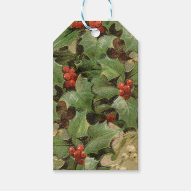 Holly Tree Weihnachtsfeiertag Vintag Geschenkanhänger (Vorderseite)