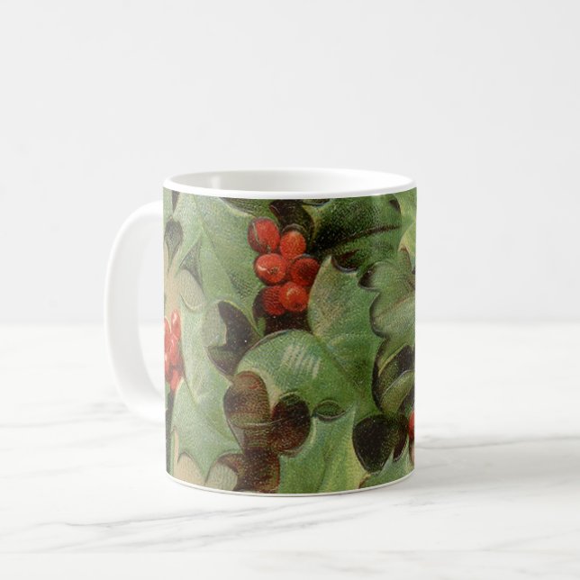 Holly Tree Weihnachtsfeiertag Vintag Kaffeetasse (Vorderseite Links)