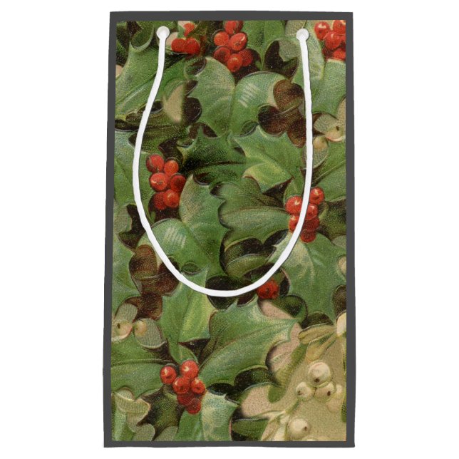 Holly Tree Weihnachtsfeiertag Vintag Kleine Geschenktüte (Vorderseite)