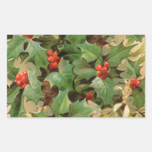Holly Tree Weihnachtsfeiertag Vintag Rechteckiger Aufkleber