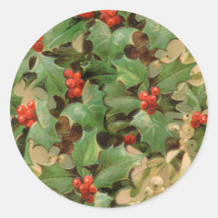 Holly Tree Weihnachtsfeiertag Vintag Runder Aufkleber