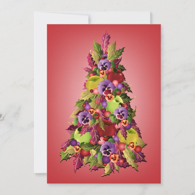 Holly Tree with Äpfel and Stiefmütterchens Pink Ch Einladung (Vorderseite)